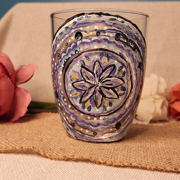 Hand Painted Glass Mandala Mug for Coffee, Tea, etc. |  Enamel Painted Mug | Meditative Mandala Mug Gift | Secret Message