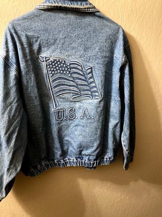 Embossed Denim Jacket American Made USA Flag Unite