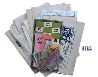 Vintage paper ephemera pack. Text pages and colour pieces of ephemera Collage Art Pack with 40 pieces.