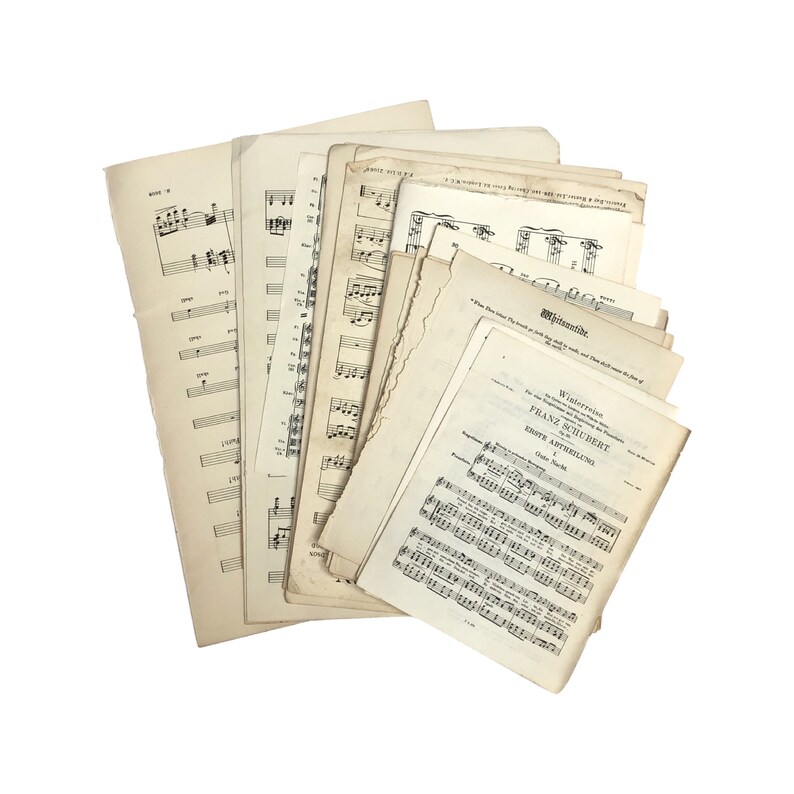 Mixed music sheet pages pack tidied with ribbon, 40 pieces. image 4