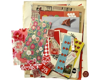 Red ephemera 44 pack: red themed vintage pieces and pages, cards and game pieces for art and collage.4