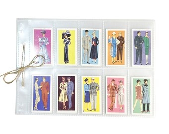 A full set of vintage fashion cigarette cards perfect for art, collage and craft projects. Collectable tea cards. 1960s.