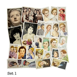 Vintage bundel sigarettenkaarten, 25 kaarten, filmsterren, film, toneel en radio, 4 sets beschikbaar, vergelijkbaar met de gefotografeerde set 1 mix.