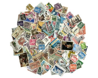 Set of 150 vintage stamps in an metal tin.