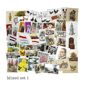 Vintage bundel sigaretten- en theekaarten, 50 verschillende kaarten, 4 sets beschikbaar, vergelijkbare set 1 mix gefotografeerd.