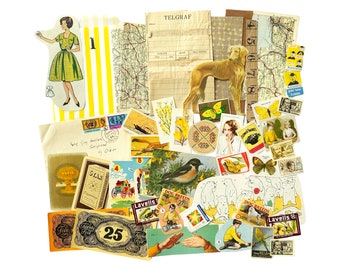 Vintage yellow themed ephemera pack, large pack with 44 pieces, 4 packs to select from.