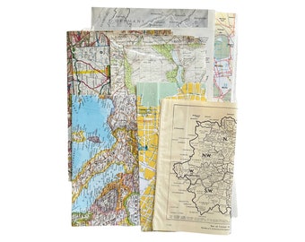 Map pieces pack, antique and vintage map sections and pages. One-off pack. [m05]