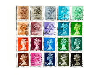 New sets added, a mini rainbow of Queen Elizabeth II stamps with postmarks, set of 20 stamps.