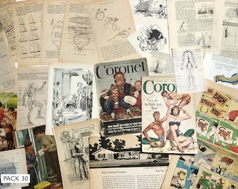 Illustrations packs, new in, vintage ephemera for collage, journalling and scrapbooking.