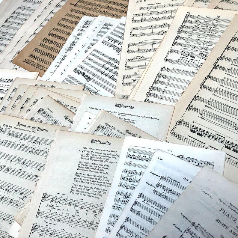 Mixed music sheet pages pack tidied with ribbon, 40 pieces. image 6