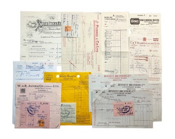 Receipts ephemera packs, receipts from 1940s–1960s.