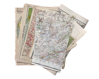 Map pieces pack, antique and vintage map sections and pages, 35 pieces. One-off pack. [m053]