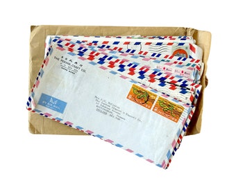 A large bundle of vintage, mostly air mail envelopes, Hong Kong.