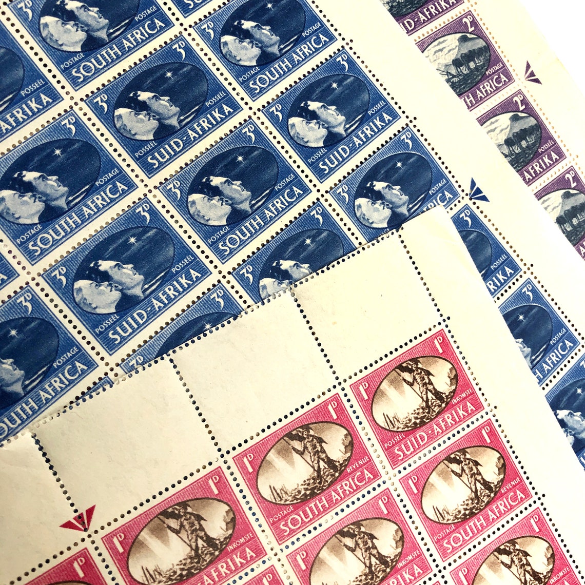 Vintage South African stamps complete sheet and part sheets. Etsy