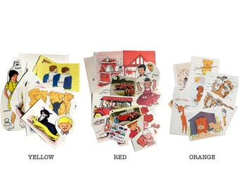 Colour themed little clippings packs: yellow, red, orange, pink, green and blue. Children's illustrations.