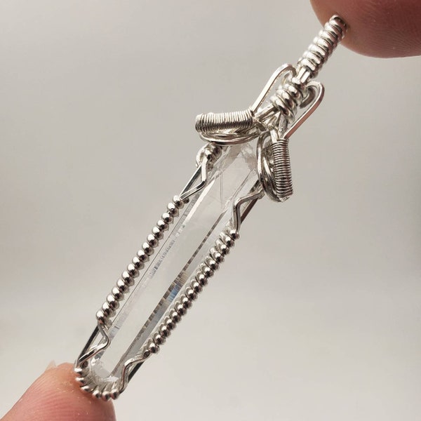 Custom Wire Wrap Gemstone Pendant / Crystal Healing Necklace / Ghost Sword / Quartz / Silver / Handmade / Tech / Flow