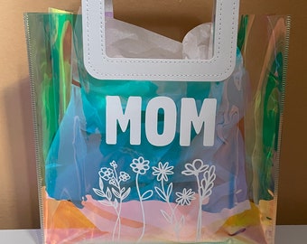 Personalized Holographic Gift Bag, Mom Tote, Reusable Bag