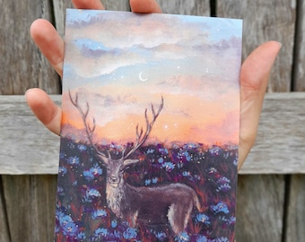 Stag in the meadow - mini print