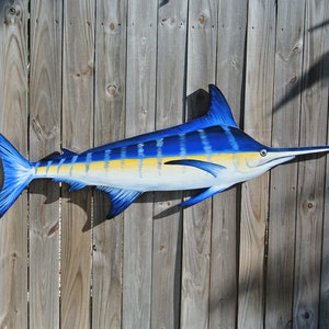 Fisherman Gift for men Blue Marlin Wall Art, 70&quot; Large Wood Fish decor wood.