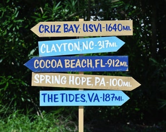 Family directional sign for Home. Garden direction sign with kids names and mileage. Gift for mom.