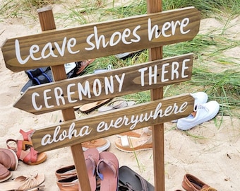 Shoes here direction wedding beach sign, Destination wedding decor, Personalized gift for broom and bride