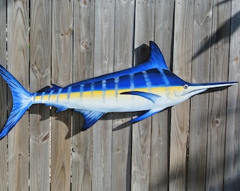 Fisherman Gift for men Blue Marlin Wall Art, 50" Large Wood Fish decor wood.