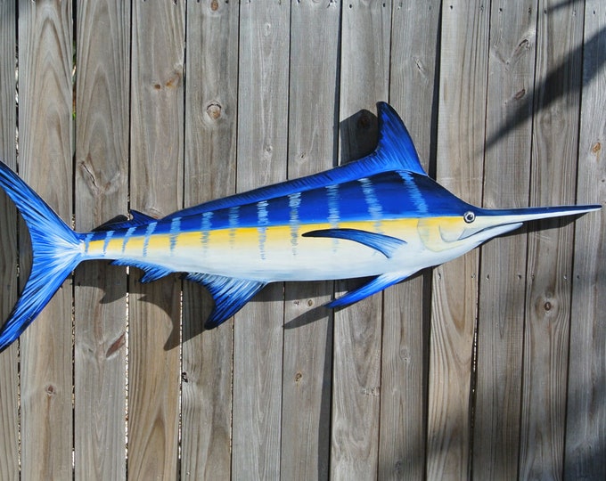 Fisherman Gift for men Blue Marlin Wall Art, 50" Large Wood Fish decor wood.