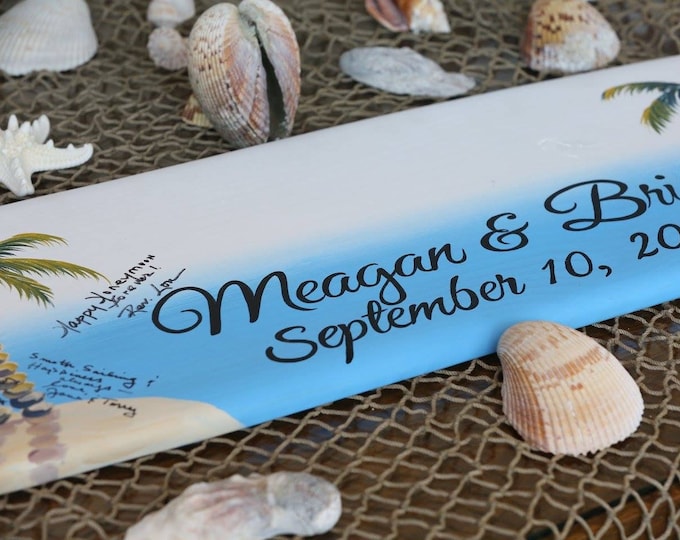 Surfboard wood Guest book for Wedding, Wood Guest book sign in board. Beach wedding surfboard