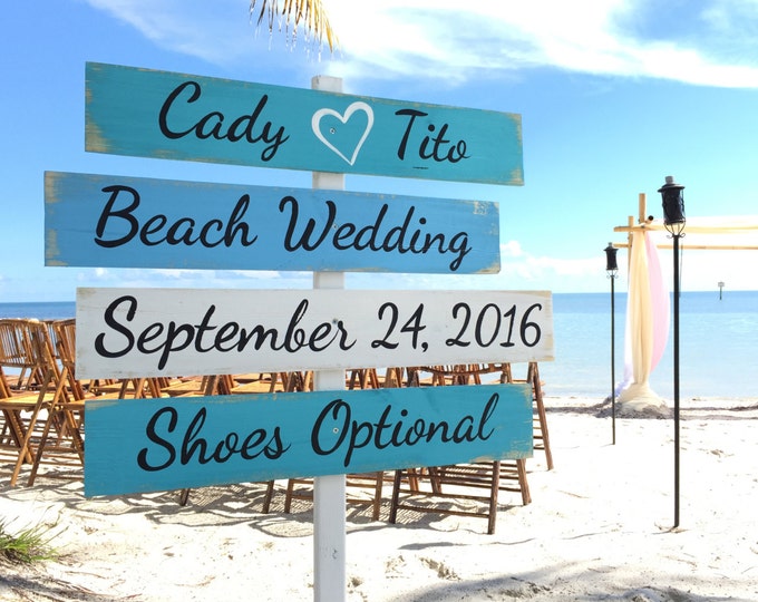 Newlywed Gift Wedding Decor Beach Sign, Wood Nautical Directional Signs, Shoes Optional, Personalized Signage for wedding gift