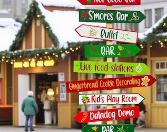 Christmas direction sign, Party directional sign post free standing, Holiday Market wayfinding arrows, Business sign arrows