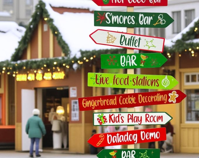 Christmas direction sign, Party directional sign post free standing, Holiday Market wayfinding arrows, Business sign arrows