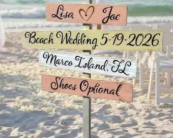 Beach Wedding Direction Sign, Boho Decor, Shoes Optional Post, Destination Wedding Gift for Couple