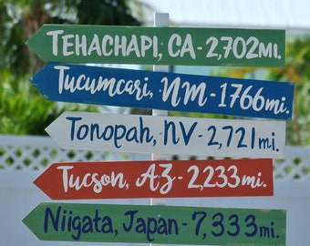 Personalized Directional Wood Sign, Family Yard Decor. Destination wooden sign post. Housewarming gift.