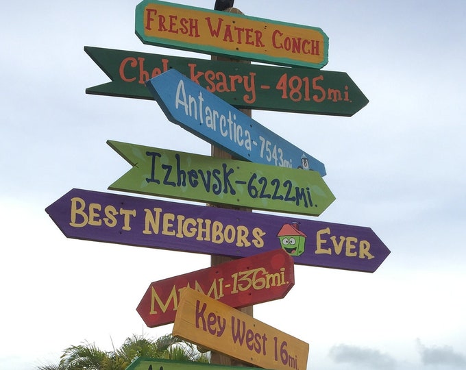 Directional signs outdoor, Destination arrows with mileage, Custom family gift for mom and dad, Backyard decor direction arrow signs.