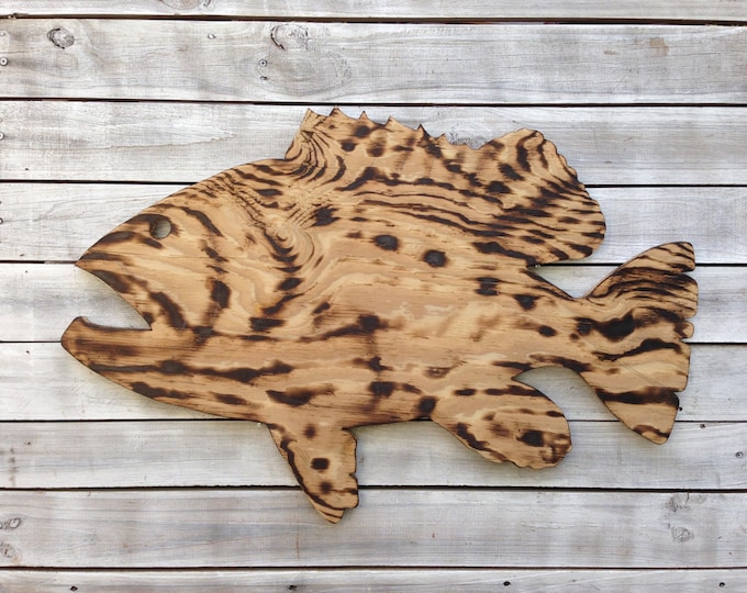 Grouper fish wall art Large wood. Gift for men .