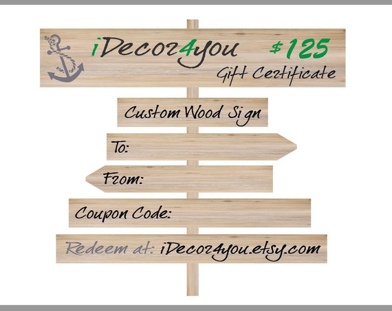 Gift card for iDecor4you shop  Gift Certificate for Custom Wood Sign, Gift Card Printable for Wedding, Birthday,