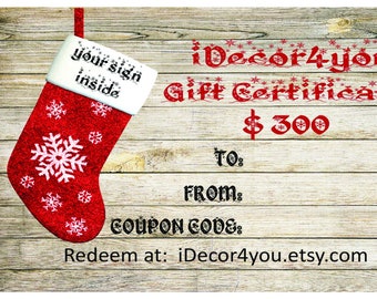 Christmas Gift Certificate for Custom Wood Sign. Etsy gift Holiday Card Printable. Friends gift idea.