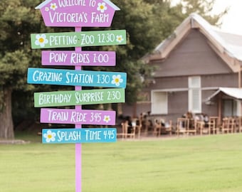 Directional sign post Welcome to the Farm event decor, Direction arrow boards. Birthday party welcome signage. Free standing optional