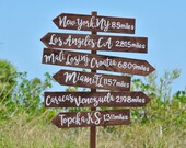 Christmas Family gift, Rustic Directional Sign, Mileage Destination Sign post. Garden Decor, Family Gift Idea, Couples gift.