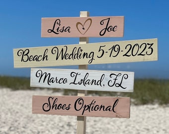 Wedding directional sign, Beach wedding decor and gift, Welcome sign for newlyweds wood with bride and groom names