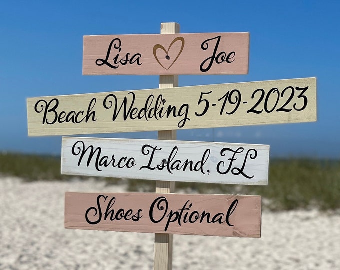 Beach wedding directional sign, Welcome wedding decor Boho, personalized gift for couple