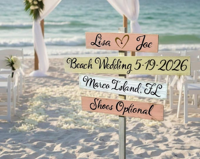 Personalized Beach Wedding Direction Sign, Boho Decor, Shoes Optional Post, Gift for Couple