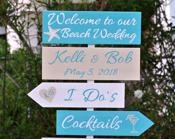 Welcome wedding sign wood beach decor, I Do's Cocktails Shoes Optional wooden signage, Turquoise tropical destination wedding