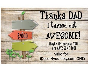 Fathers day Last minute Gift Certificate for iDecor4you store. Gift for Dad.