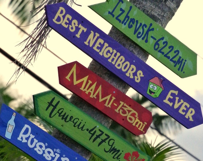 Directional sign wood. Yard Garden decor rustic. Destionation sign post. Outdoor Gift for Family. Location signs for home.