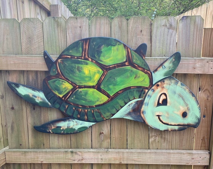 Large Wooden Turtle, Beach House Decor, Turtle Wall Art. Gift for Mom