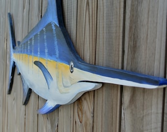 Large Blue Marlin Wood. Pool Deck decor. Fisherman gift for man.