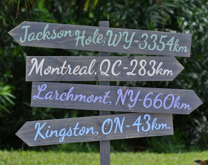 Directional sign post, Outdoor mileage sign Garden decor. Family gift Idea for Christmas