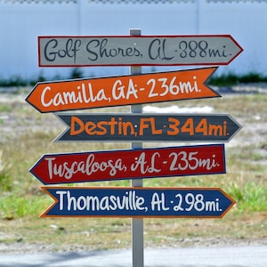 Fall directional sign post with mileage, Personalized fall decor, direction sign gift for family.