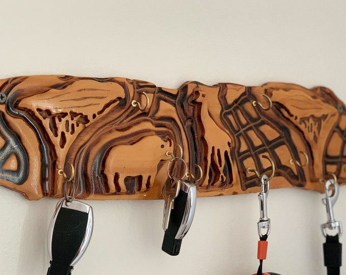 Safari Wood Key Holder for wall. Modern Home decor Entryway